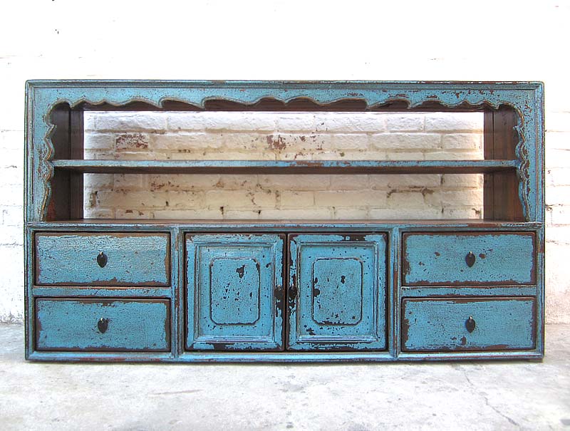 China Tibet vor 1910 Sideboard Regal Anrichte azurblau Pinie