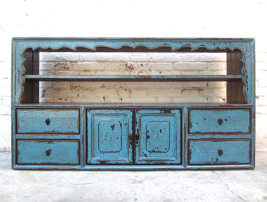 China Tibet vor 1910 Sideboard Regal Anrichte azurblau Pinie
