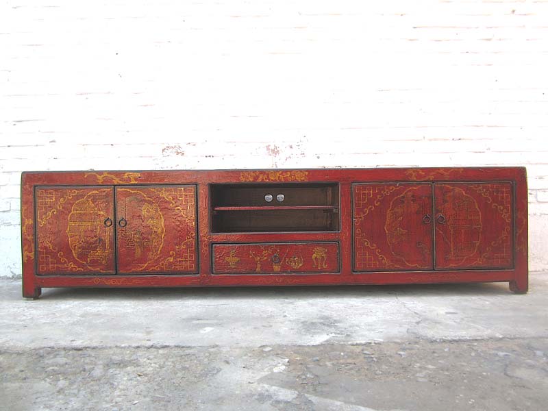 China breites Lowboard Fernsehkommode dunkelbraun Pinie