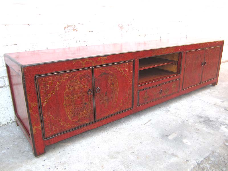 China breites Lowboard Fernsehkommode dunkelbraun Pinie