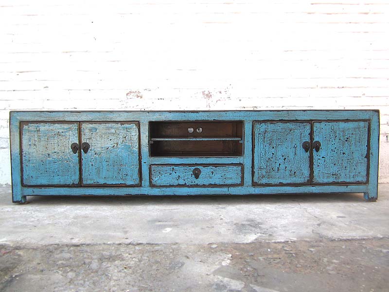 Asien breite TV Lowboard 200cm azurblau shabby chic