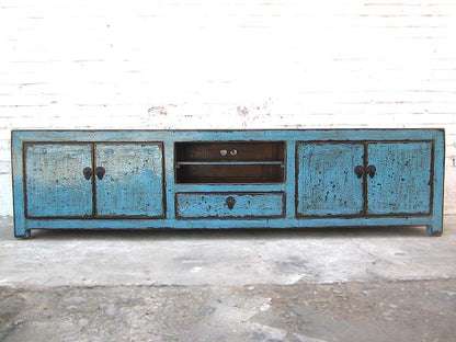 Asien breite TV Lowboard 200cm azurblau shabby chic
