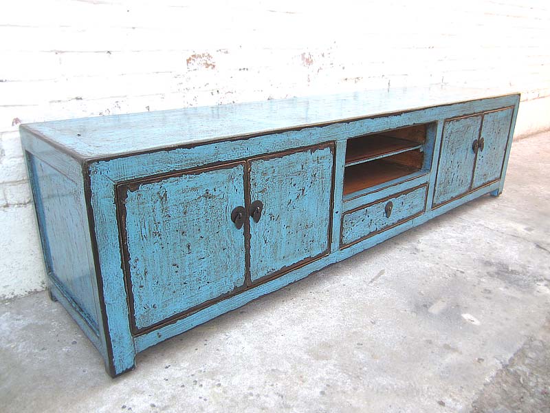 Asien breite TV Lowboard 200cm azurblau shabby chic