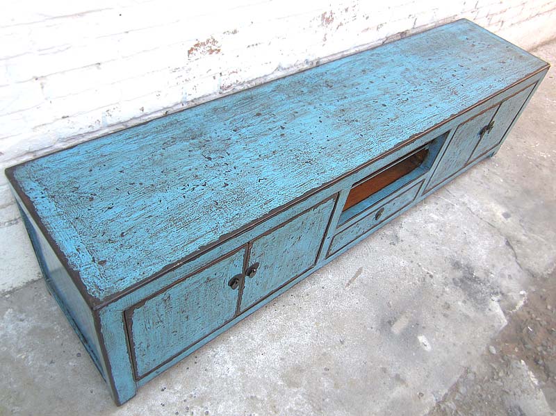 Asien breite TV Lowboard 200cm azurblau shabby chic