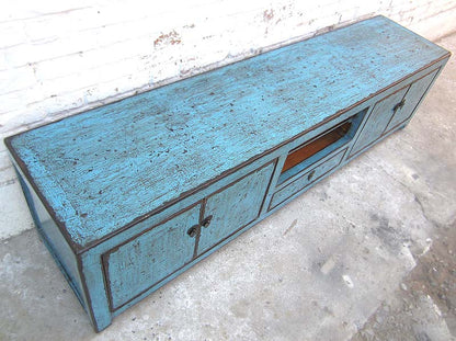 Asien breite TV Lowboard 200cm azurblau shabby chic