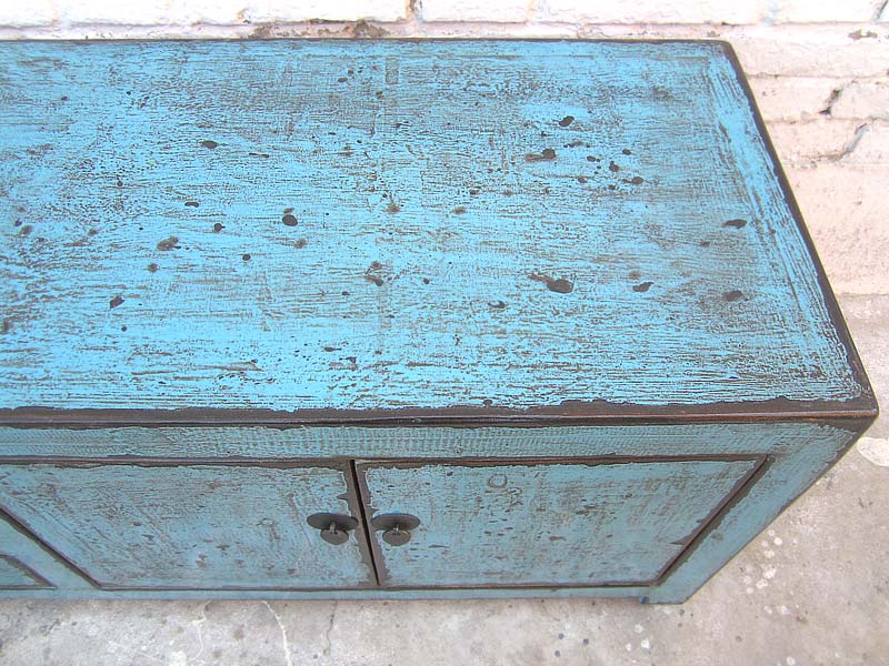 Asien breite TV Lowboard 200cm azurblau shabby chic