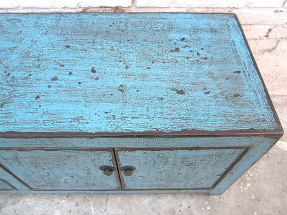 Asien breite TV Lowboard 200cm azurblau shabby chic