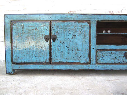 Asien breite TV Lowboard 200cm azurblau shabby chic