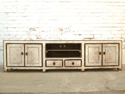 Asien Fernseh Kommode Lowboard für Flachbildschirm antikweiß vintage style Massivholz