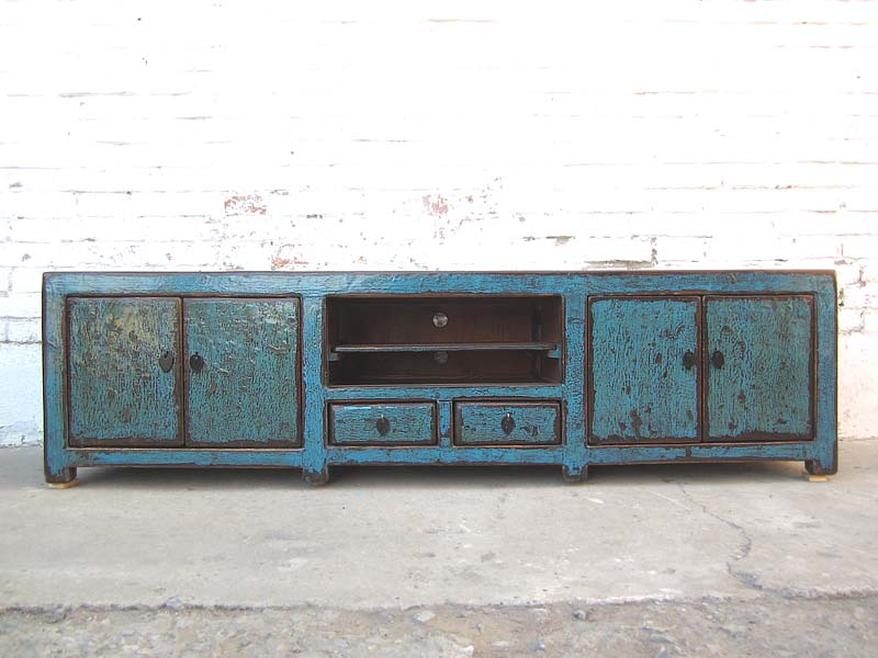 China cyanblaue TV Kommode Lowboard für Flachbildschirm heavy used vintage Look