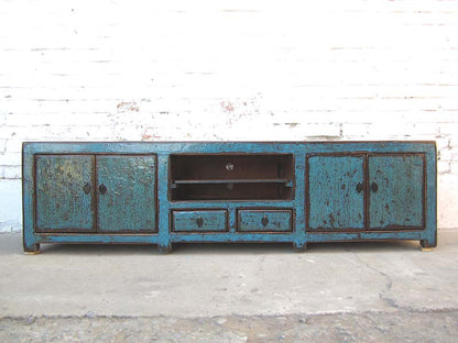 China cyanblaue TV Kommode Lowboard für Flachbildschirm heavy used vintage Look