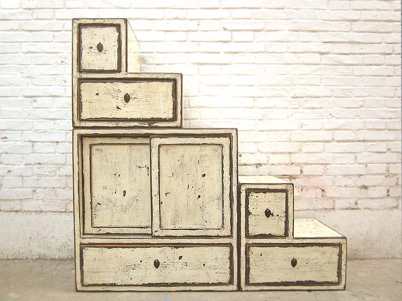 Asia Treppen Kommode Shabby chic Lack altweiß beidseitig nutzbar