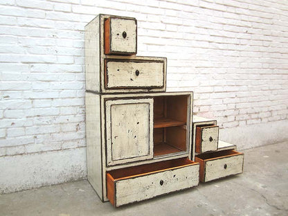 Asia Treppen Kommode Shabby chic Lack altweiß beidseitig nutzbar
