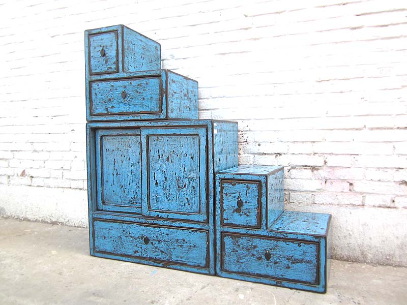 China kleine Stufen Kommode Schubladen azurblau shabby chic