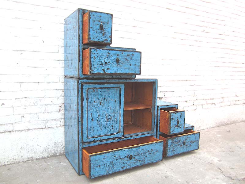 China kleine Stufen Kommode Schubladen azurblau shabby chic