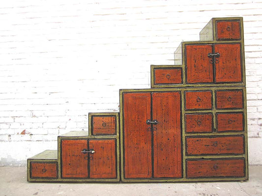 Treppen-Kommode Grün Orange 180 cm lang