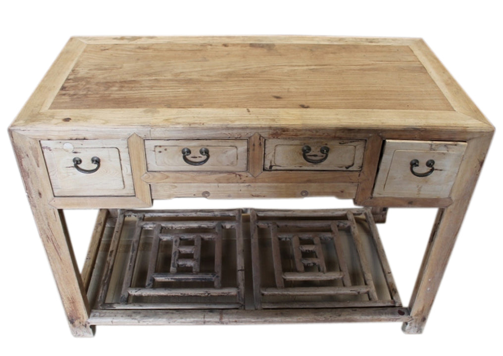 China um 1880 typischer Schreibtisch 4 Schubladen Ulme naturfarben