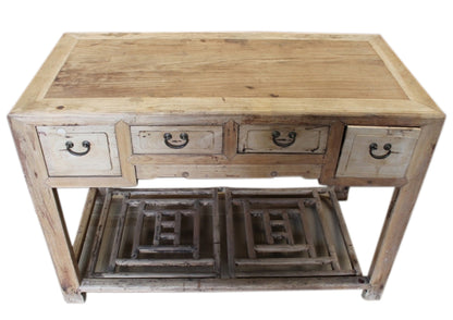 China um 1880 typischer Schreibtisch 4 Schubladen Ulme naturfarben