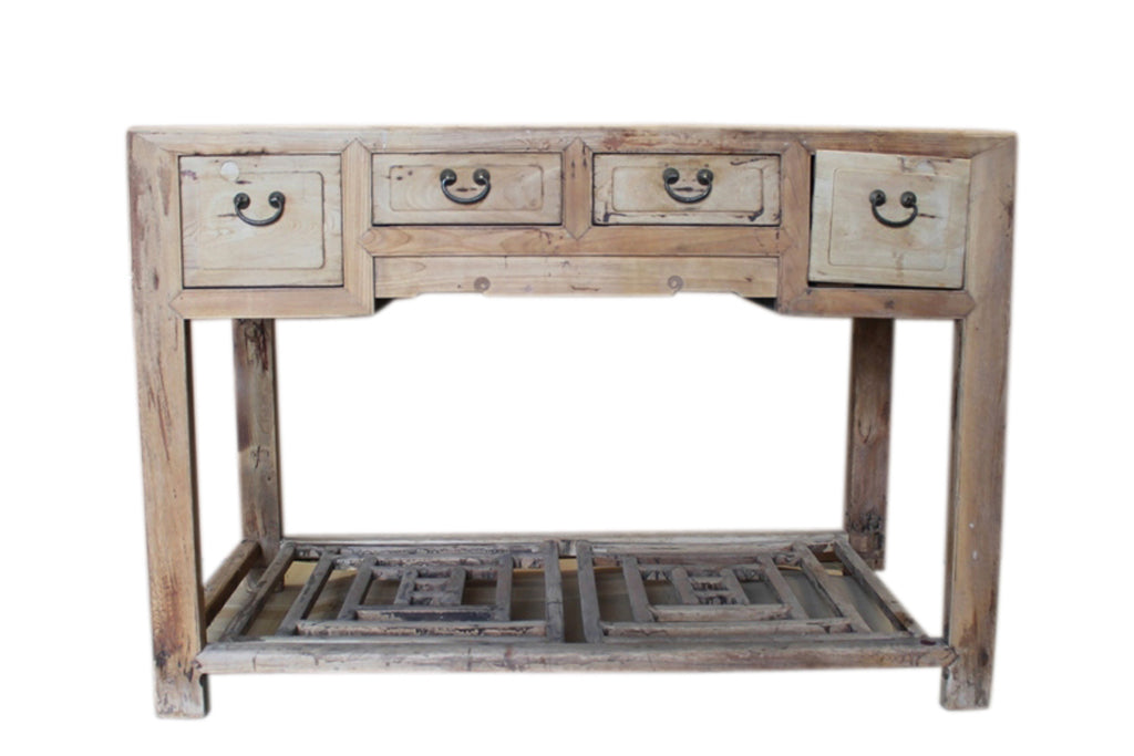 China um 1880 typischer Schreibtisch 4 Schubladen Ulme naturfarben