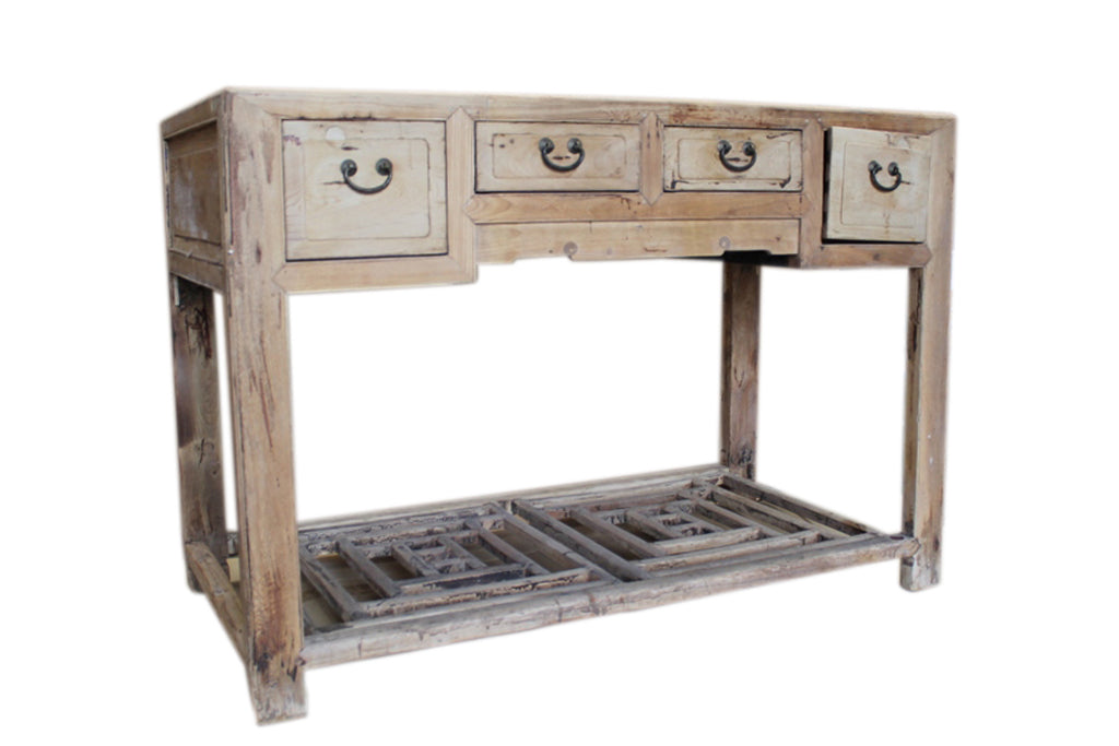 China um 1880 typischer Schreibtisch 4 Schubladen Ulme naturfarben