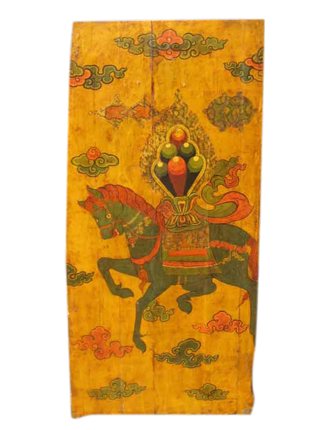 Tibet um 1910 bemalte Tür Wandbild Reitermotiv. Von Luxury-Park