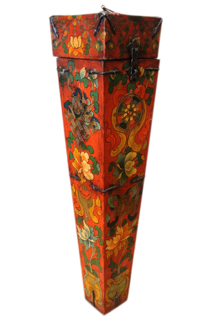 Tibet ca 1930 bemalter Köcher für Pfeile zum Bogen Vollholz