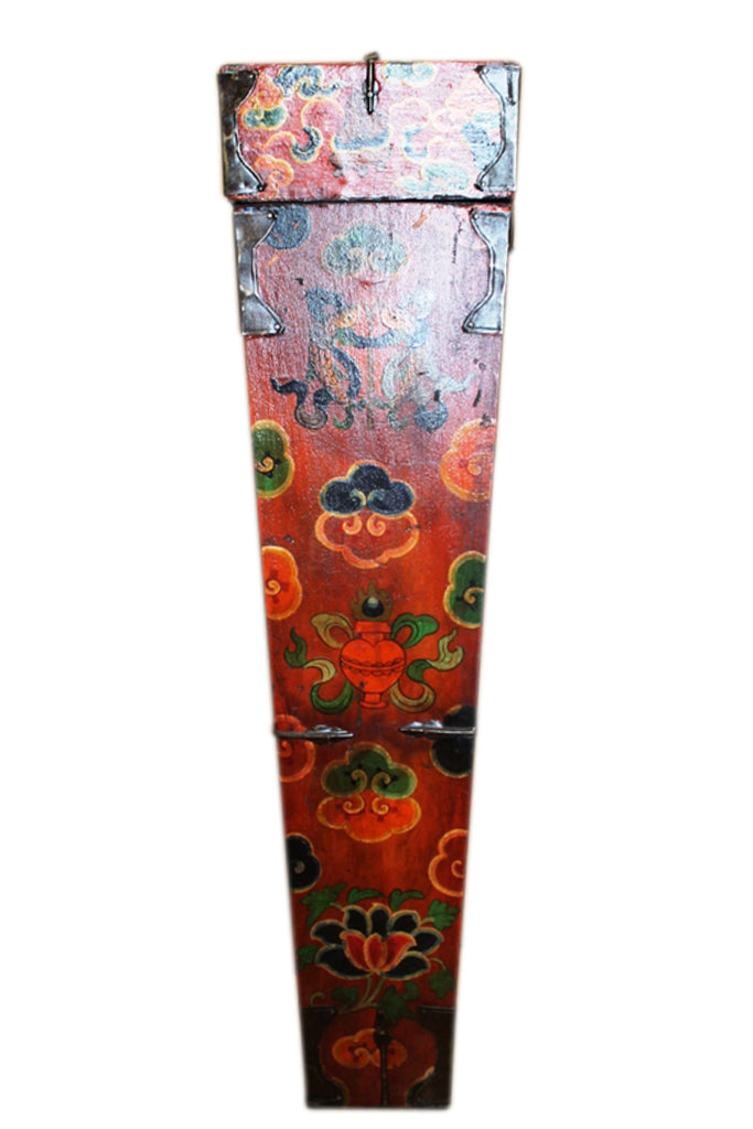 Tibet ca 1930 bemalter Köcher für Pfeile zum Bogen Vollholz