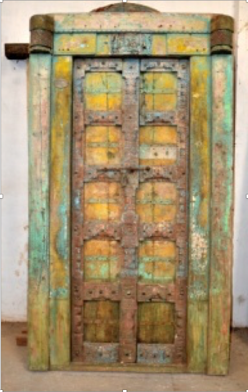 TEAK Holz Tuer antik 130 Jahre Rajasthan Vintagefarben