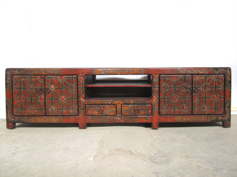 Tibet Lowboard bunte florale Motifbemalung Unikat