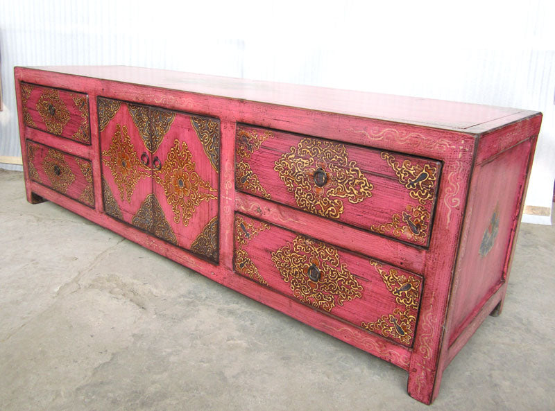 TV Lowboard Tibet aus massiver Pinie rosa 