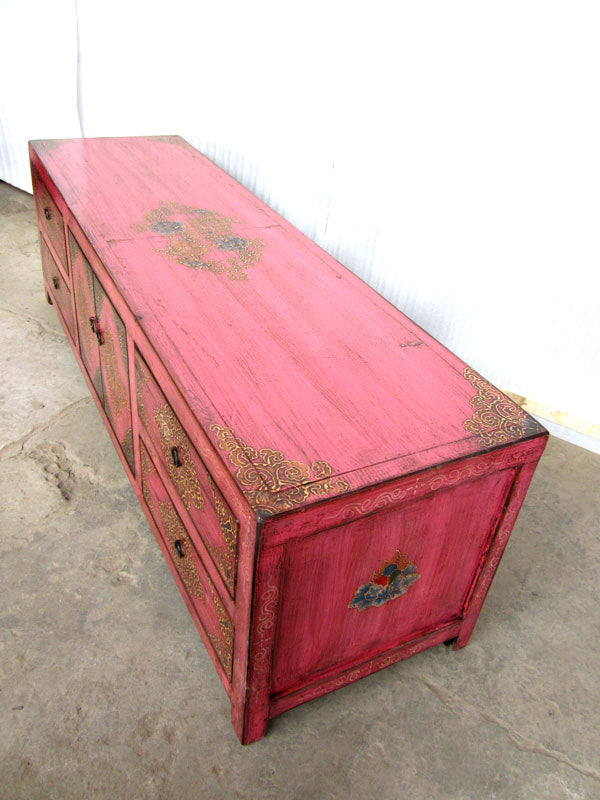 TV Lowboard Tibet aus massiver Pinie rosa 
