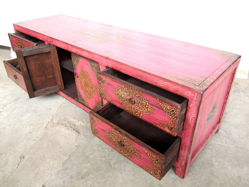 TV Lowboard Tibet aus massiver Pinie rosa 