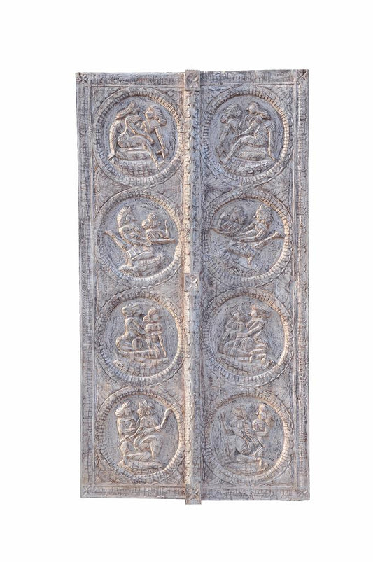 Luxury-Park Große KAMASUTRA Türverkleidung aus Naturholz – Handgeschnitzt in Rajasthan, Indien