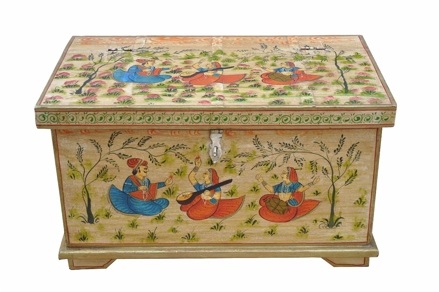 Indien kleine Truhe Box antike Bemalung Blumenbank