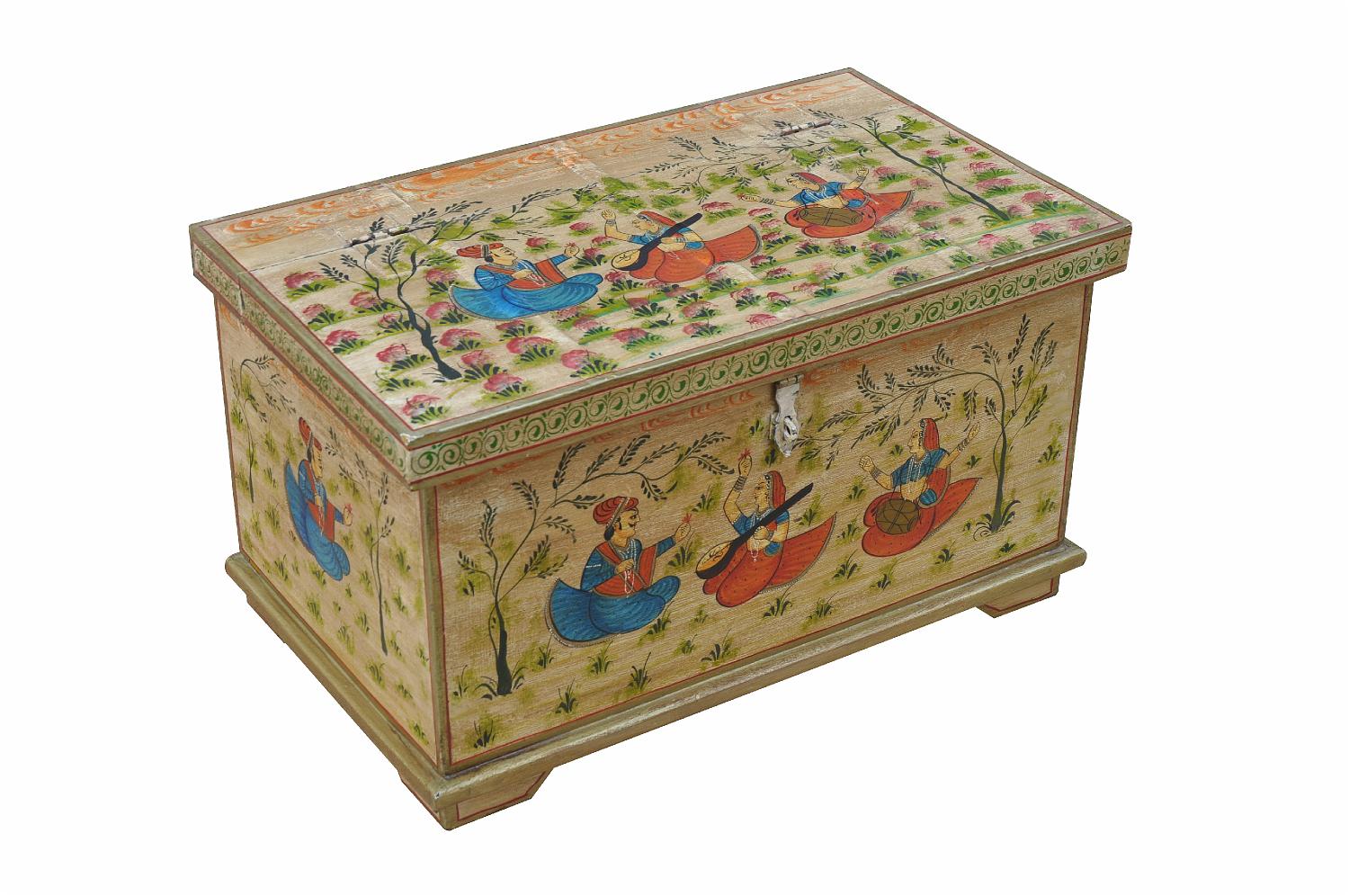 Indien kleine Truhe Box antike Bemalung Blumenbank