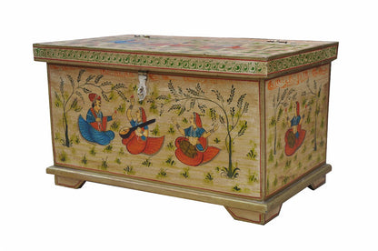 Indien kleine Truhe Box antike Bemalung Blumenbank