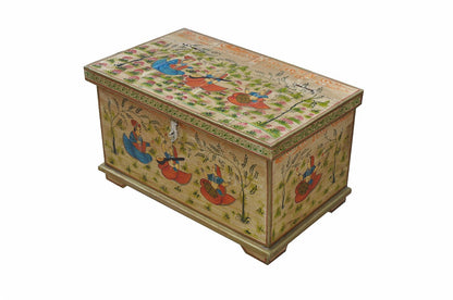 Indien kleine Truhe Box antike Bemalung Blumenbank