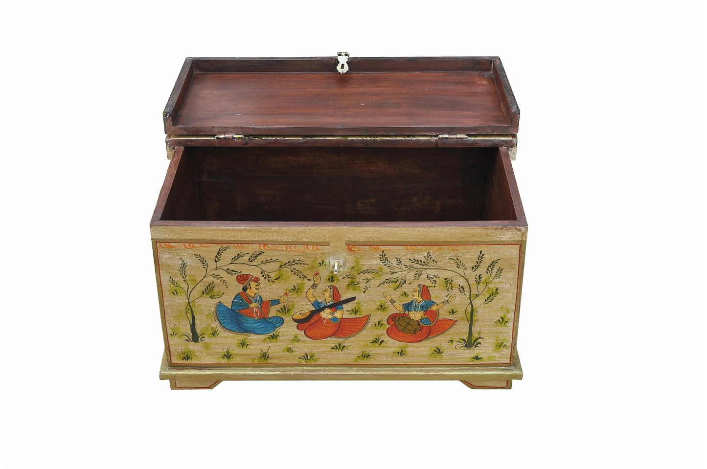 Indien kleine Truhe Box antike Bemalung Blumenbank