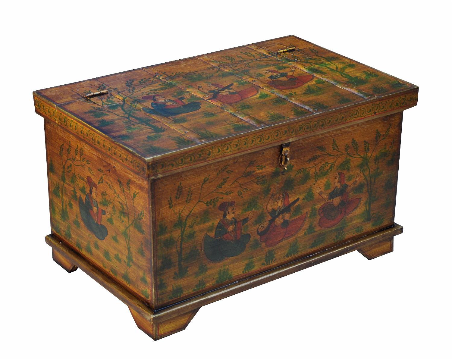 Indien kleine bemalte Truhe ideal auch als Podest, Notsitz und Blumenbank