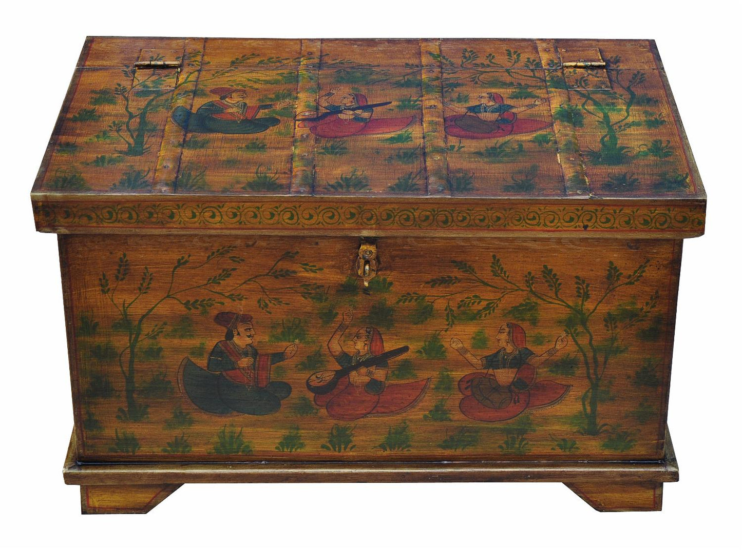 Indien kleine bemalte Truhe ideal auch als Podest, Notsitz und Blumenbank