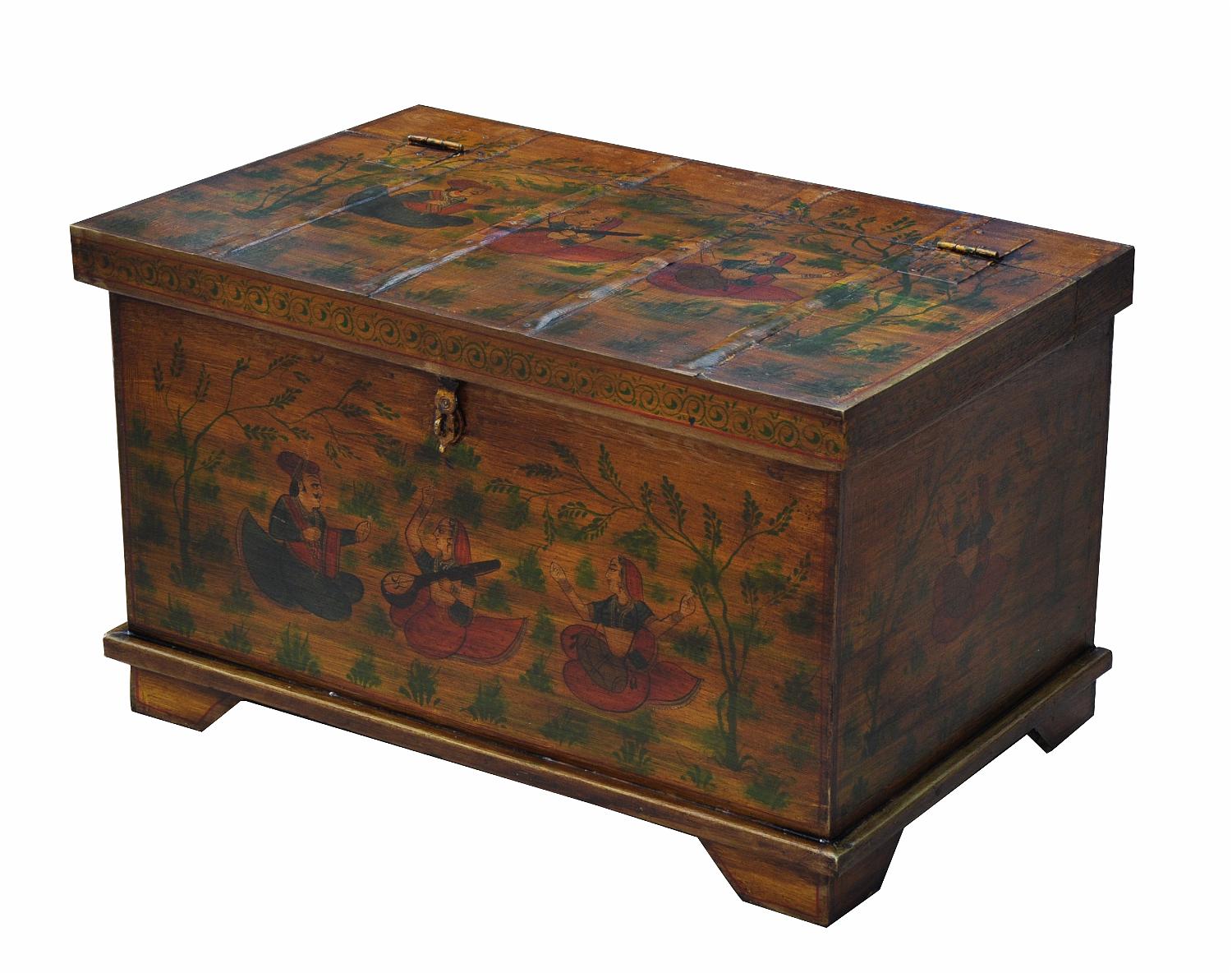 Indien kleine bemalte Truhe ideal auch als Podest, Notsitz und Blumenbank
