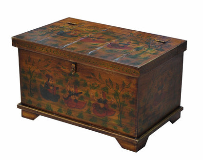 Indien kleine bemalte Truhe ideal auch als Podest, Notsitz und Blumenbank