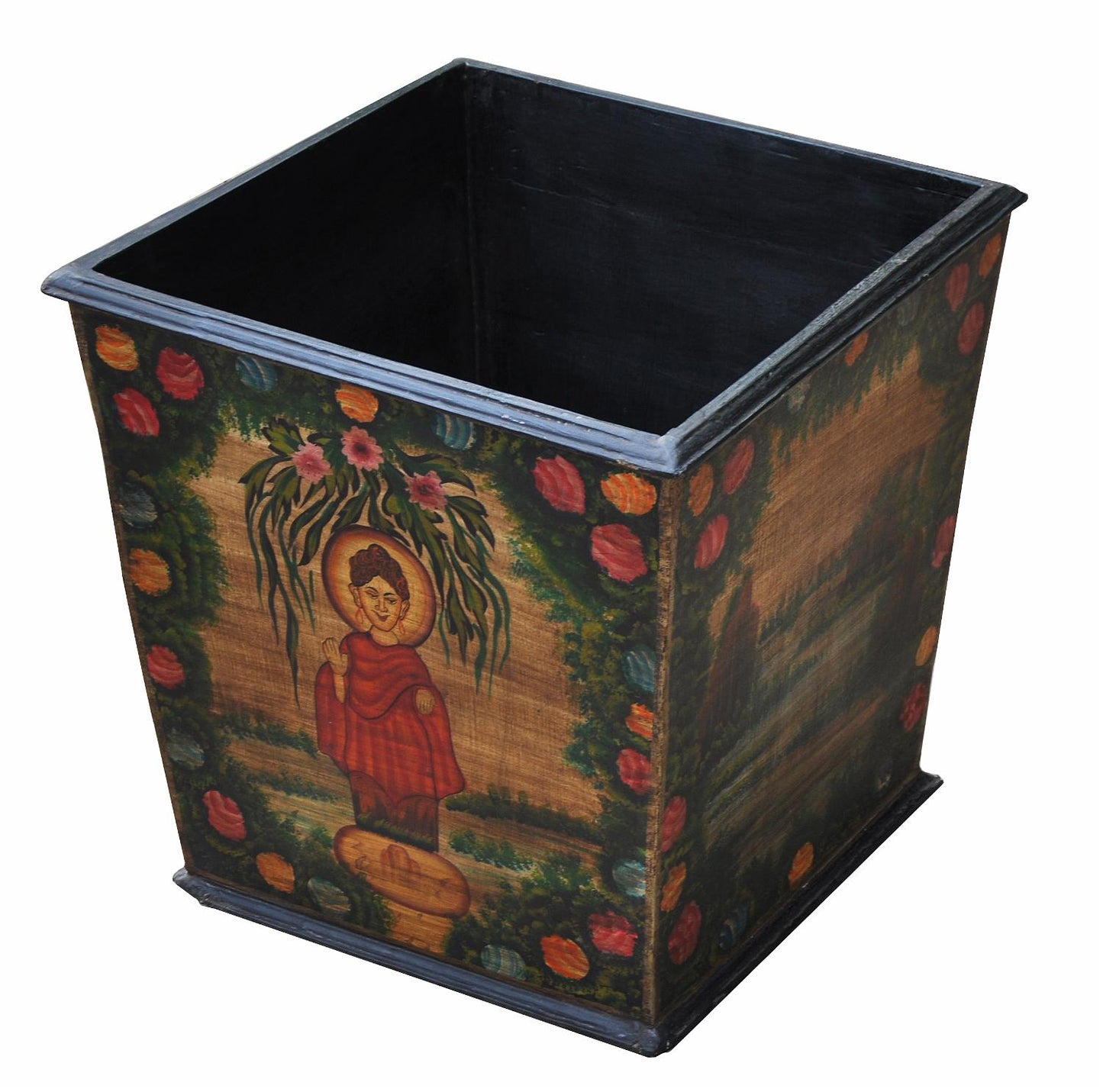 Indien bemalte Pflanzschale Blumenkübel Massivholz