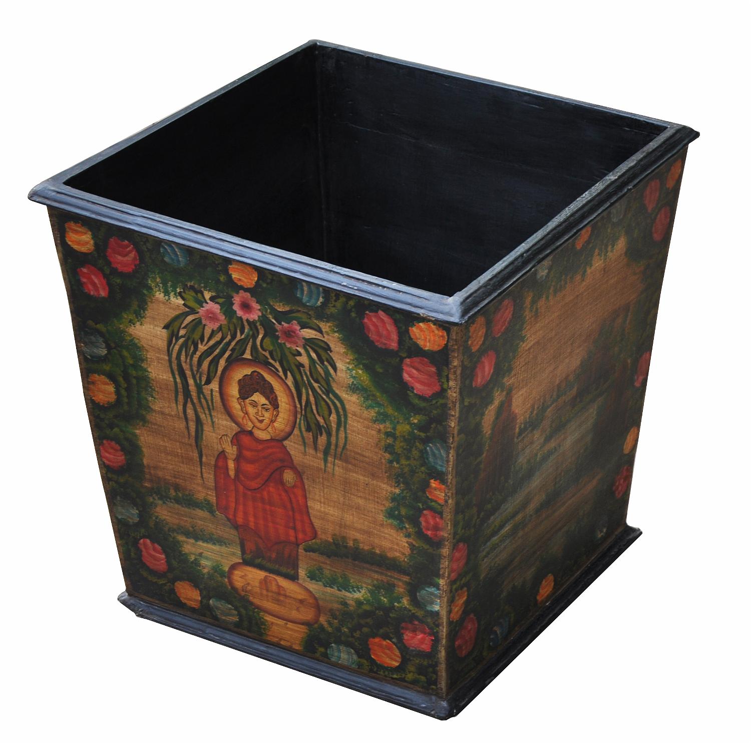 Indien bemalte Pflanzschale Blumenkübel Massivholz