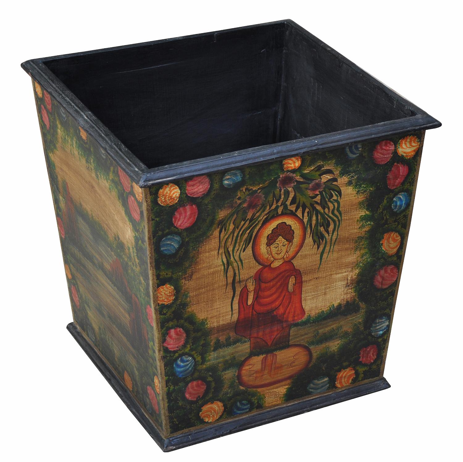 Indien bemalte Pflanzschale Blumenkübel Massivholz