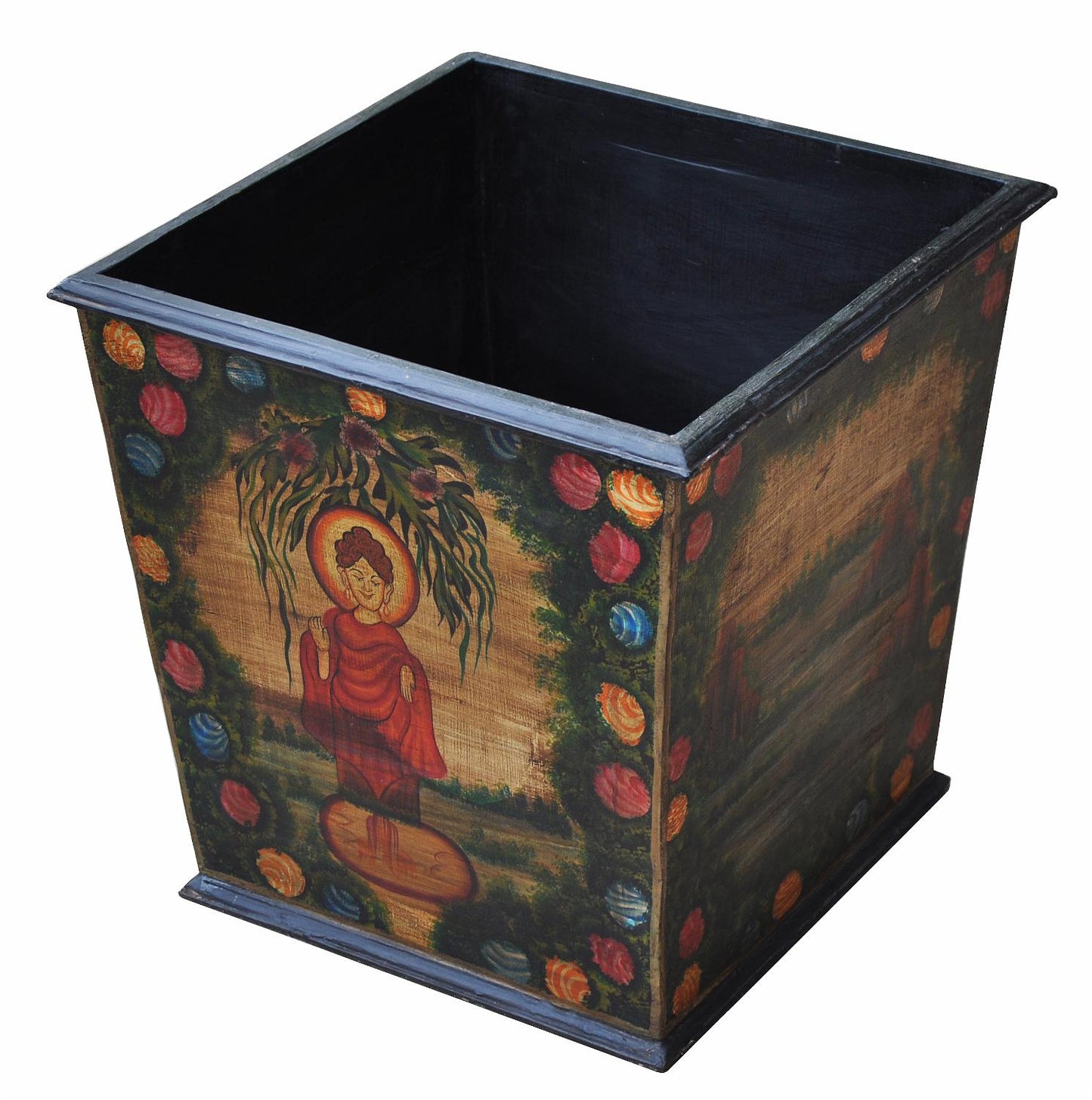 Indien bemalte Pflanzschale Blumenkübel Massivholz