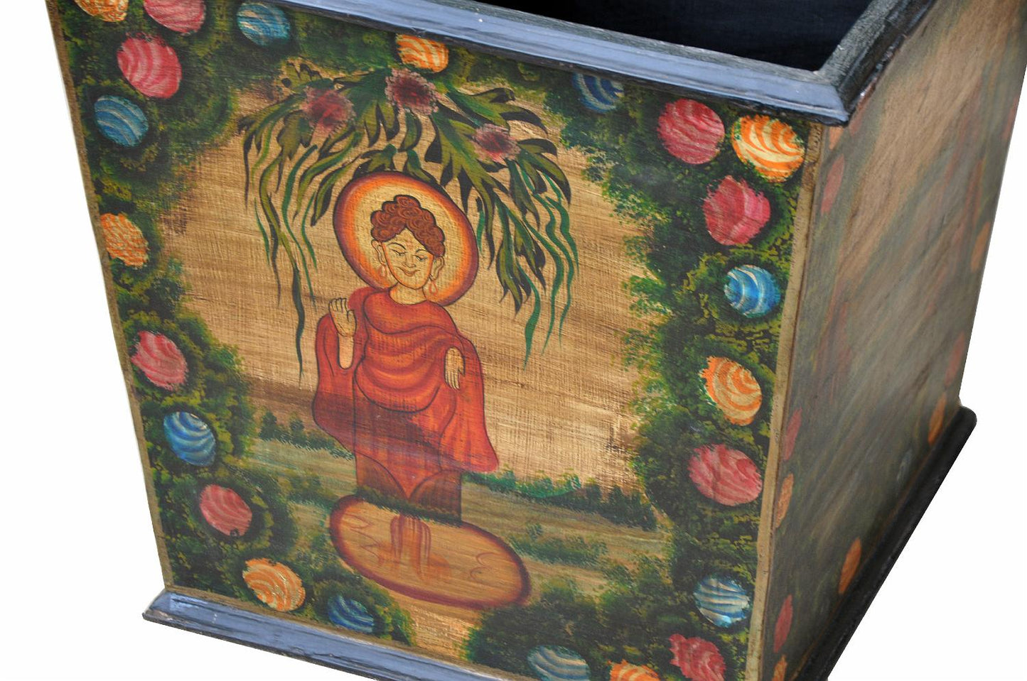 Indien bemalte Pflanzschale Blumenkübel Massivholz