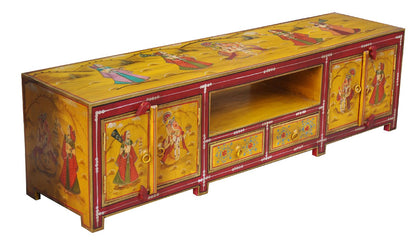 breite Kommode Lowboard ideal für Fernsehbildschirm rot-gelbe Bemalung von Luxury Park