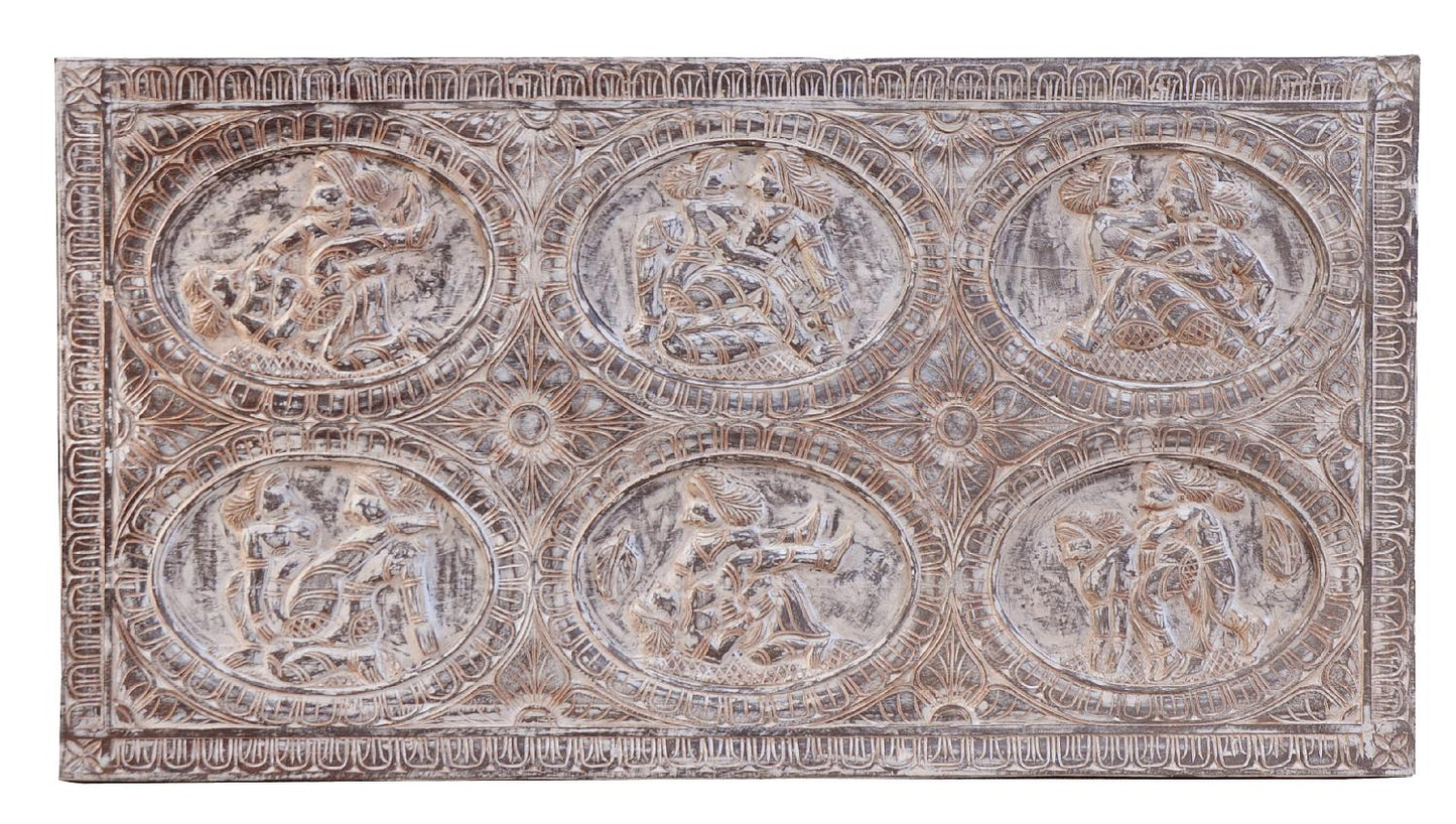 Indien großes altes Kopfteil Bett Wandbild Palastszenen 