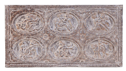 Indien großes altes Kopfteil Bett Wandbild Palastszenen 